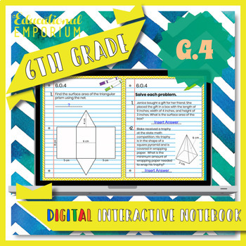 Preview of 6.G.4 Google Math Interactive Notebook 6th Grade ⭐ Surface Area Using Nets
