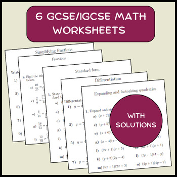 Preview of 6 GCSE/IGCSE math worksheets (with solutions)