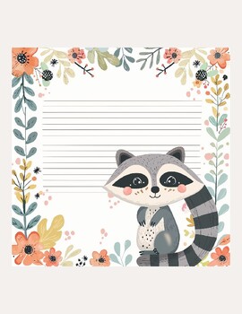 Preview of 6 Kawaii Raccoon Stationary Pages --Digital Printable Download (Trash Pandas)