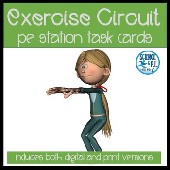 Preview of Elementary PE Station Activity: Exercise Circuit Task Cards (Print & Digital)