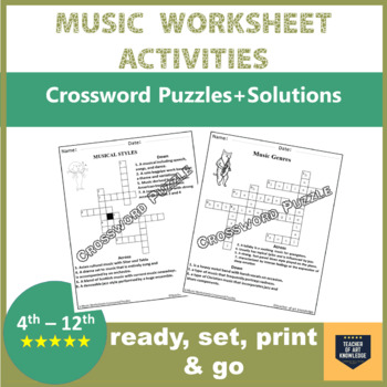 Preview of 6 Music Distance Learning Music Worksheets Activities: Crossword Puzzle
