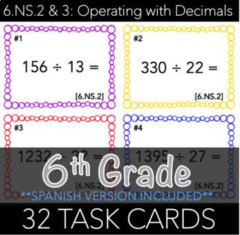 Preview of 6.NS.2 & 3 Task Cards: Operations with Decimals (w/ Spanish Version)