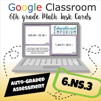 Preview of 6.NS.3 Task Cards 6th Grade Math AUTO-GRADED Google Form ★ Multi-Digit Decimals