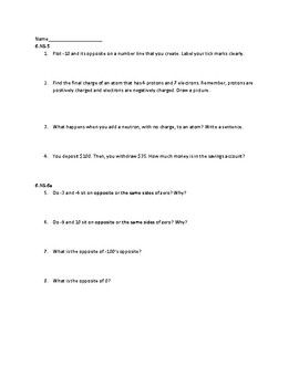 Preview of 6.NS.5, 6.NS.6a, 6.NS.6c Worksheet