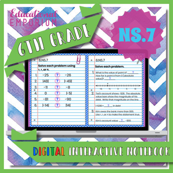 Preview of 6.NS.7 Google Math Interactive Notebook 6th Grade ⭐ Ordering and Absolute Value