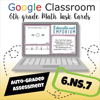 Preview of 6.NS.7 Task Cards 6th Grade Math AUTO-GRADED Google ★ Ordering & Absolute Value