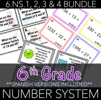 Preview of 6th Grade NS 1, 2, 3 & 4 Task Cards BUNDLE (w/ Spanish Versions)