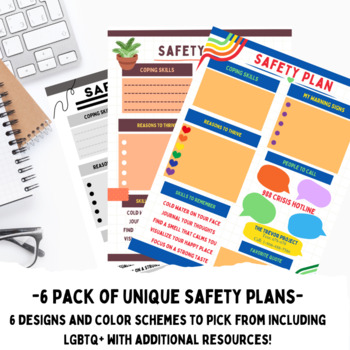 Preview of 6 Pack Safety Plan Bundle for Suicide Risk or Self Harm
