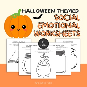 Preview of 6 Pages Halloween Themed Social Emotional Learning Worksheets / PDF + Easel