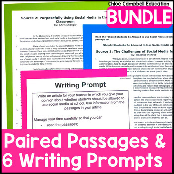 Preview of 6 Paired Passages with Writing Prompts for Opinion & Informational Essays BUNDLE