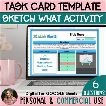 Preview of 6 Question Task Card Editable Self Checking Template Activity - Commercial Use