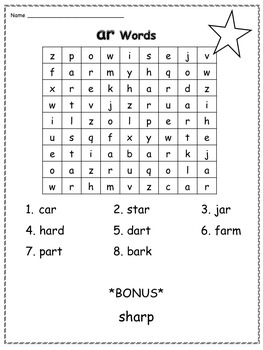 6 R-Controlled Vowels Word Searches (ar, or, er, ir and ur) by Larisa