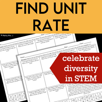 Preview of 6.RP.3 Finding and Using Unit Rate - Black History Biography Math Worksheet