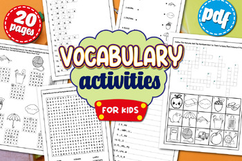 Preview of Vocabulary Activities Word Search, Scramble, Missing Letters, Crossword for kids