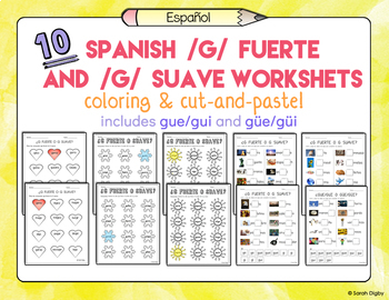 Preview of 10 Spanish Phonics /G/ Fuerte and Suave (Hard /G/ and Soft /G/) Worksheets