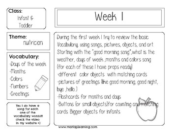 Preview of 6 Spanish weekly lesson plans for todller and infant