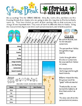 Preview of 6 Spring Break Puzzles:  Critical Thinking, Word Search, & Zentangles to Color