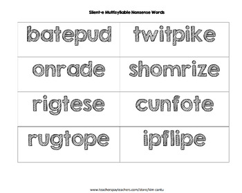 Preview of 6 Syllable Type Nonsense Multisyllabic Word Cards Bundle