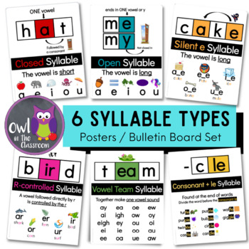 Preview of 6 Syllable Type Posters - Anchor Charts - Bulletin Board