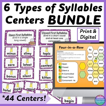 Preview of 6 Syllable Types Anchor Charts, Syllable Sorts, Worksheets, and Activities