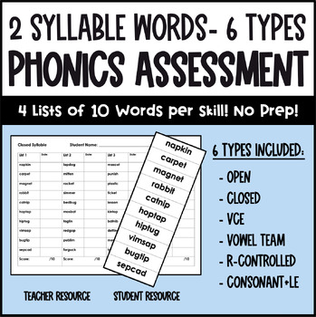 Preview of 6 Syllable Types - Phonics Decoding Assessments with Progress Monitoring