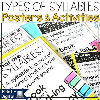 Preview of 6 Syllable Types Posters Activities Worksheets Open and Closed
