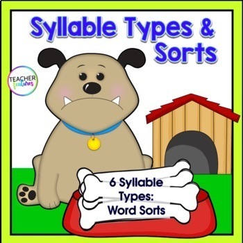 Preview of 6 SYLLABLE TYPES WORD SORT Orton Gillingham Intervention Dog Themed Center