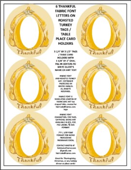 Preview of 6 Thankful Fabric Font Letters on Roasted Turkey Tags / Table Place Card Holders