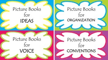 Preview of 6 Traits Book Bin Labels for Picture Books