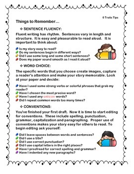 6 Traits Writing Tips Handout by Ready Now Consulting | TPT