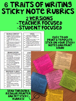 Preview of 6 Traits of Writing Sticky Note Rubrics