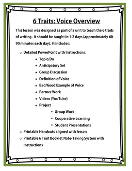 6 traits of writing voice lesson by the interactive learner tpt