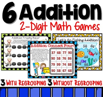 Preview of 6 Two Digit Addition Math Center Games With and Without Regrouping