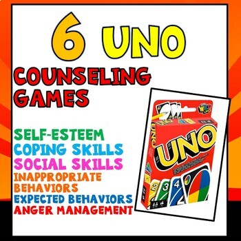 Preview of 6 UNO Counseling Games BUNDLE for Individual and Small Groups; Grades 2-12