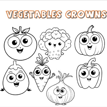 Preview of 6 Vegetables Headband Bundle - Hat Paper - Crown Craft Coloring Activity - 4K
