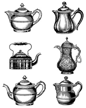 Retro Vintage Black And White Tea Kettle Posters, Art Prints by