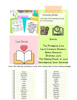 Preview of 6 Vocabulary Builder Reading Passages: Love Stories