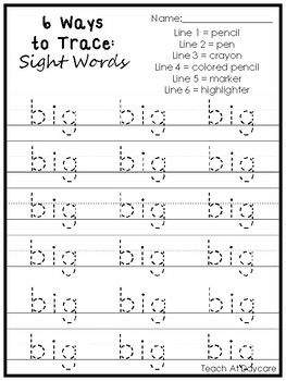 6 ways to trace dolch pre primer sight words worksheets