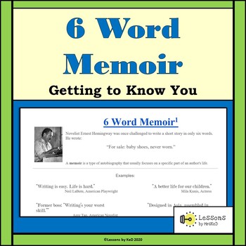 6 Word Memoir by Lessons by MrsKeD | Teachers Pay Teachers