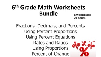 Preview of 6 Worksheet Bundle on Percentages, Ratios, Rates, Fractions to Decimal & Percent