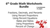 6 Worksheet Bundle on Percentages, Ratios, Rates, Fraction