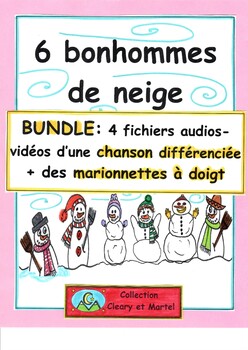 Preview of 6 bonhommes de neige-BUNDLE - 4 Audio-Video Files of Song + Finger Puppets