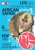 6 coloring pages African Safari. Printable PDF file.