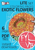 6 coloring pages Exotic Flowers. Printable PDF file.