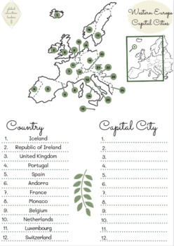 Preview of 6 continents country and capital cities  with differentiated worksheets