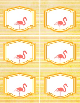 Preview of 6 cute flamingo LABELS - editable in word - pink orange - organize classroom