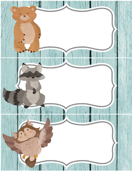 Preview of 6 large labels, 2pgs in word - woodland animals - bear, owl etc - organization