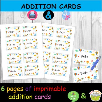 Preview of 6 pages of printable addition  cards