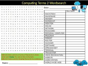 Computer Terms Wordsearch Worksheets Teaching Resources Tpt