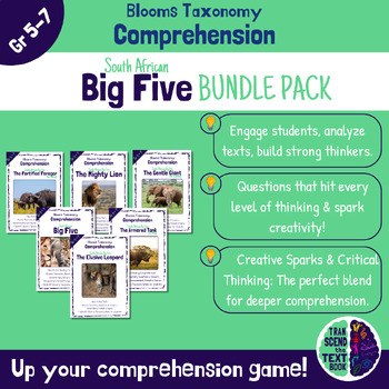 Preview of 6 x Reading Comprehension & Creative Writing BUNDLE - African Animals